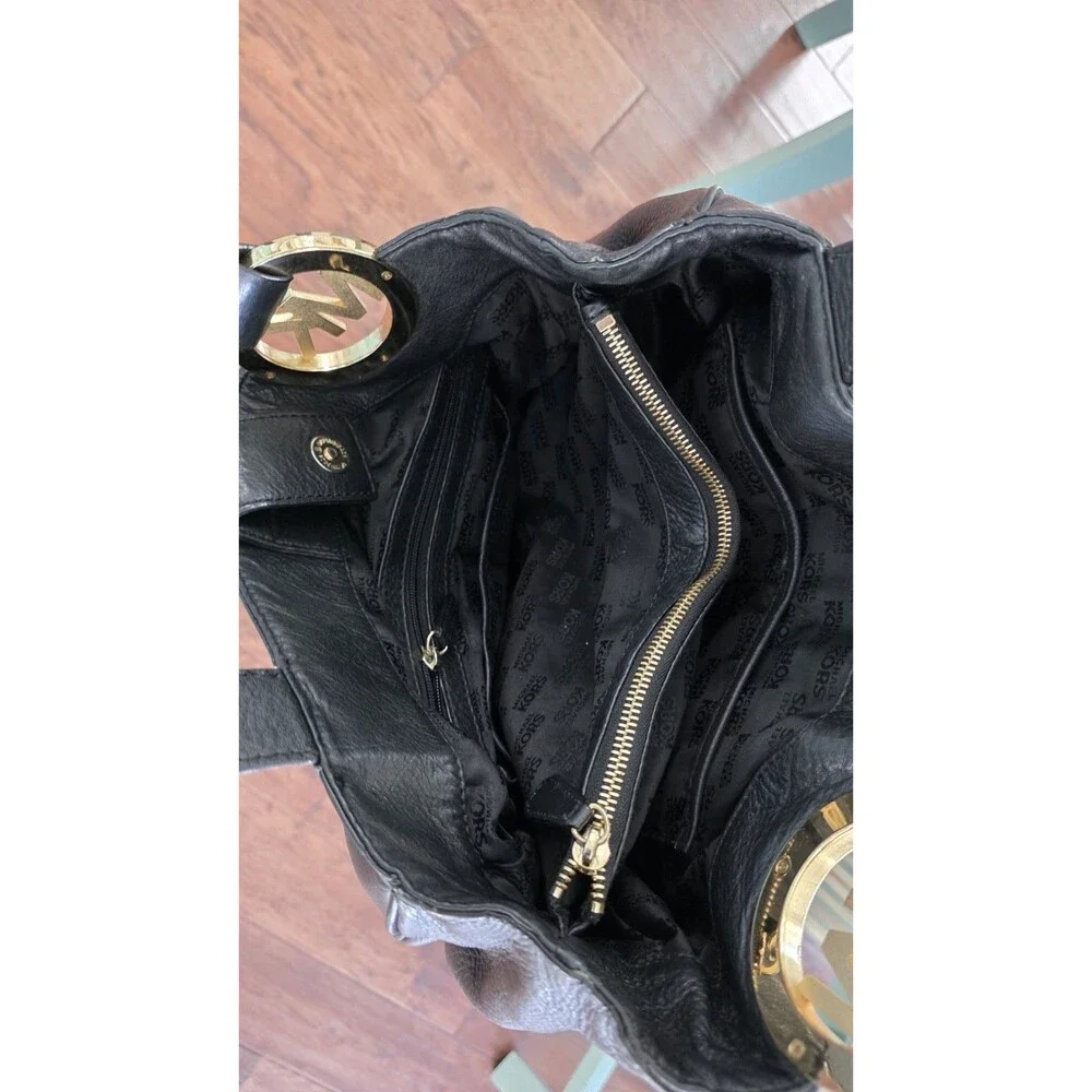 Michael Kors Black Fulton Pebbled Leather Hobo Bag 15x12x5